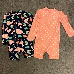 Flamingo and Polka Dot Kids Swim Rashguards